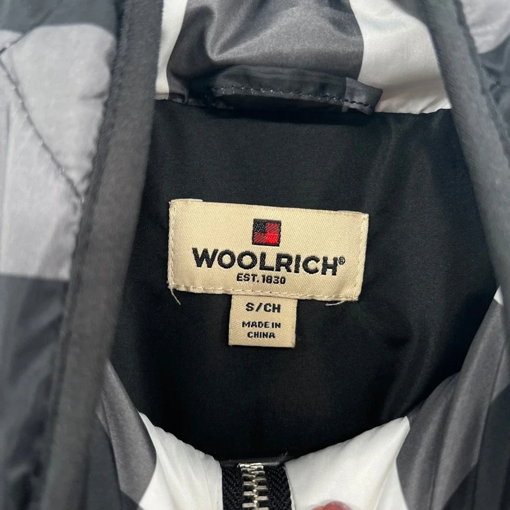 Woolrich Small Puffer Vest‎ Womens Black White Buffalo Plaid Quilted Down Fill